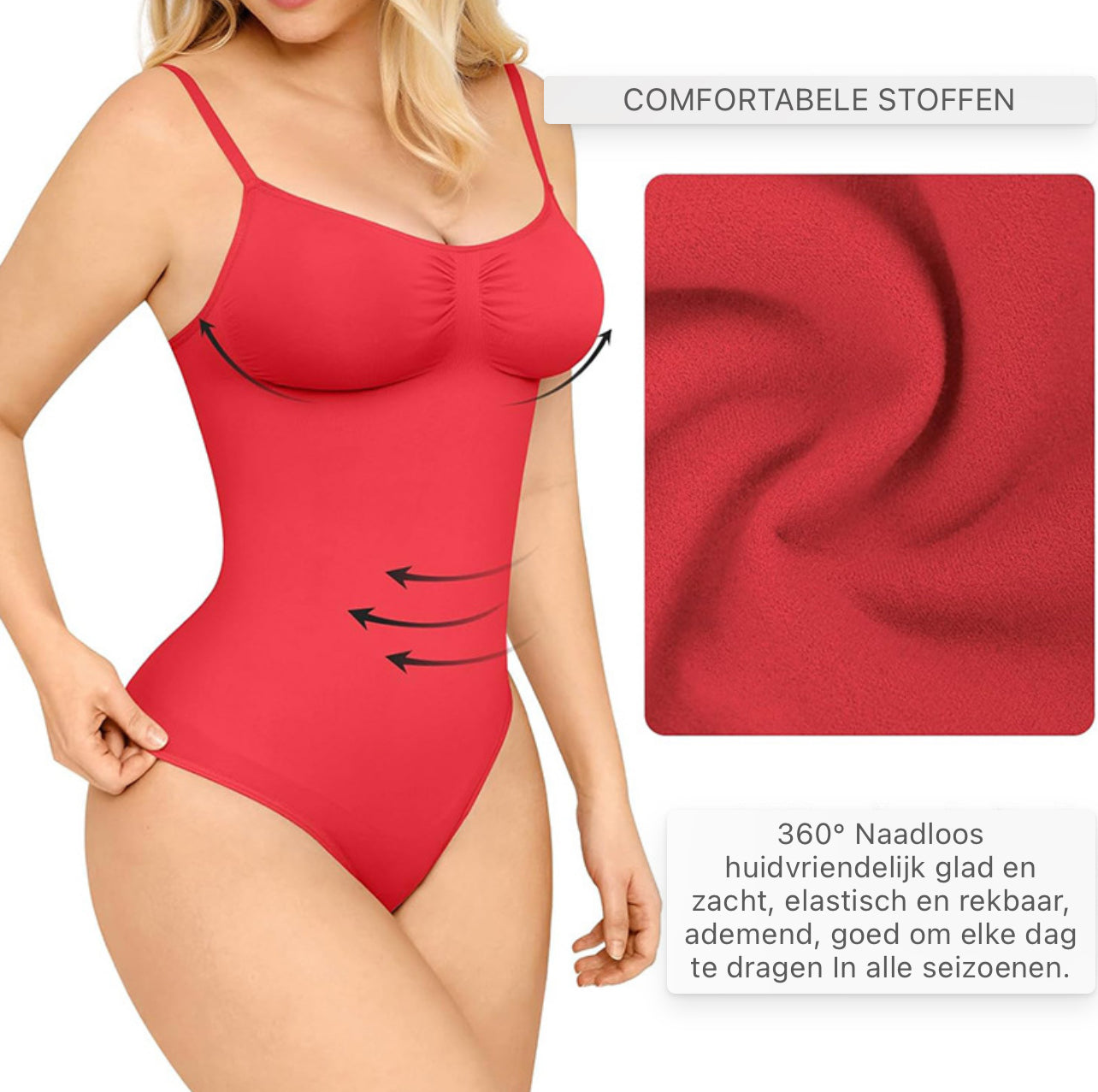 Shapewear in rood met focus op compressiezones en ademend materiaal